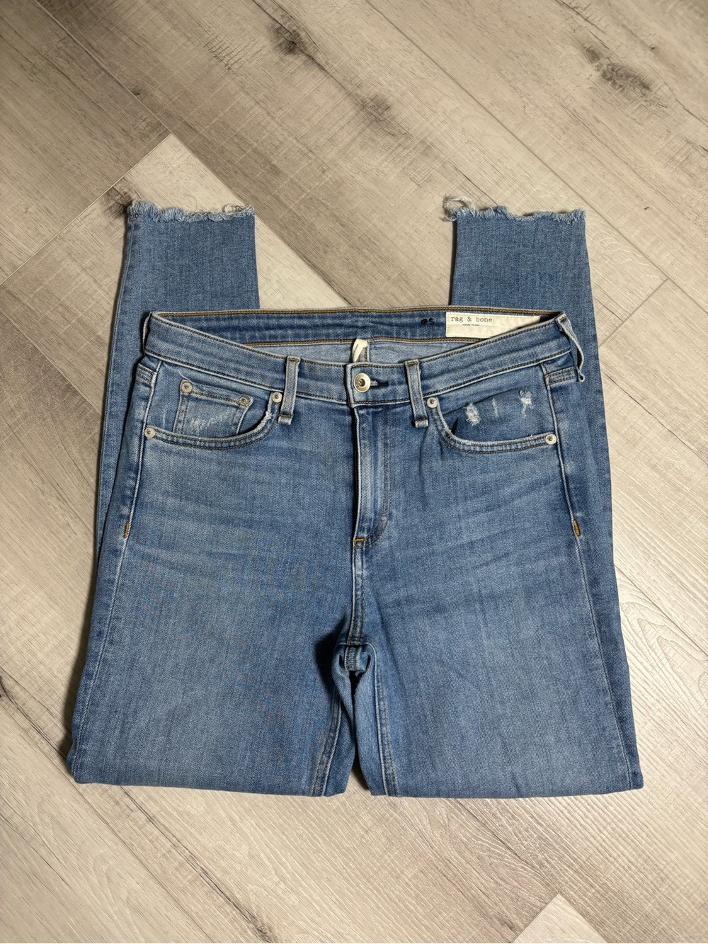 Rag & Bone Cate Mid-Rise Ankle Skinny Jeans Palmer Raw Hem Size 28